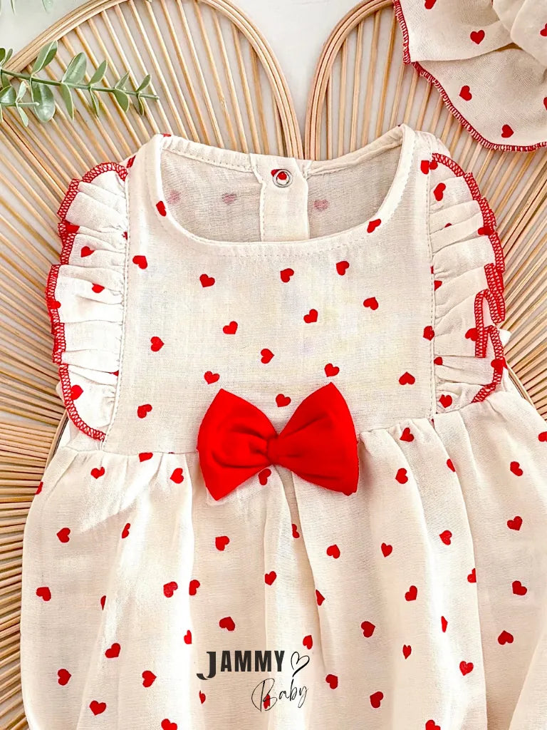 Berry Bucket Heart Romper & Hat Set – Red