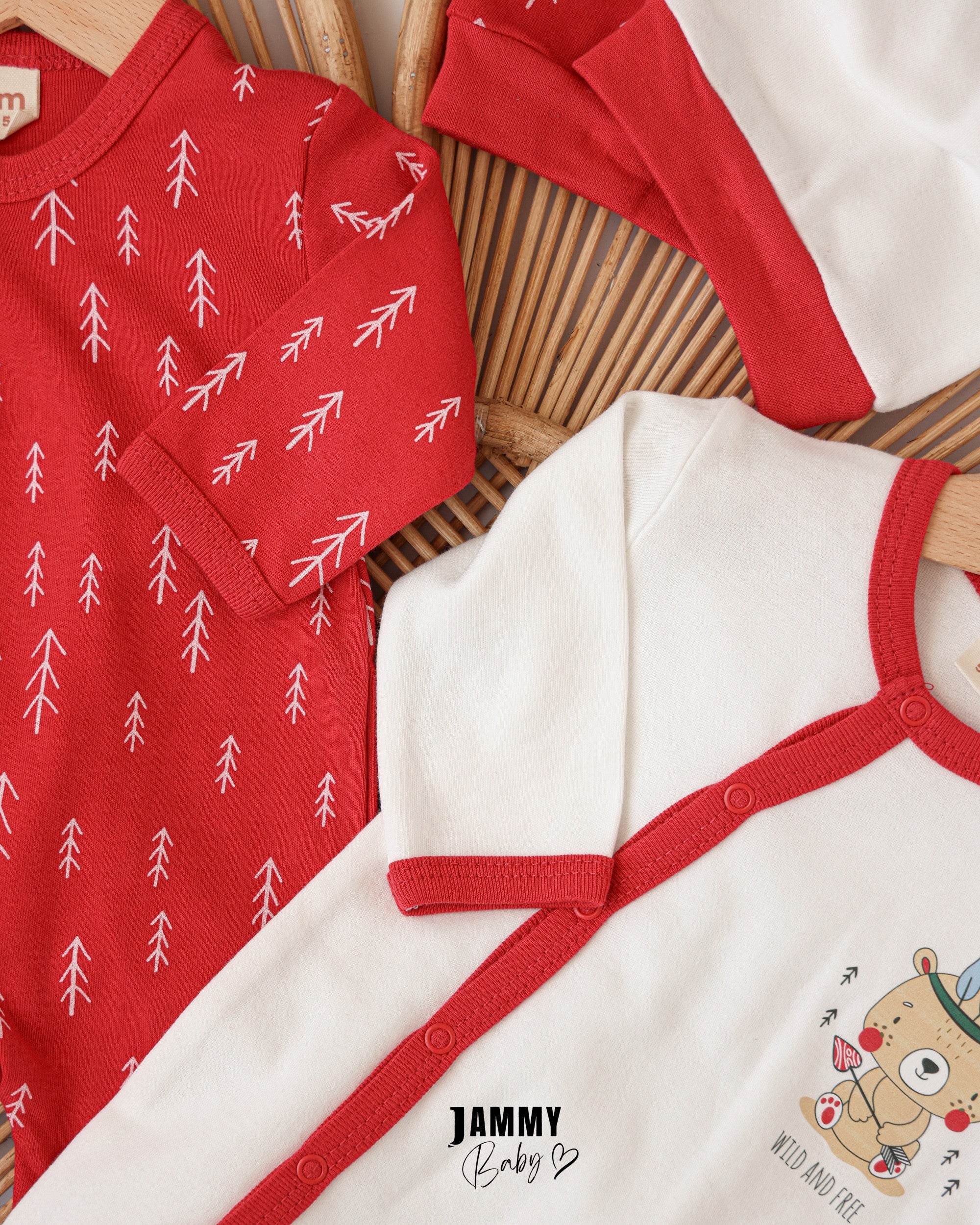 Wild & Free Baby Romper Set with Hats – Red