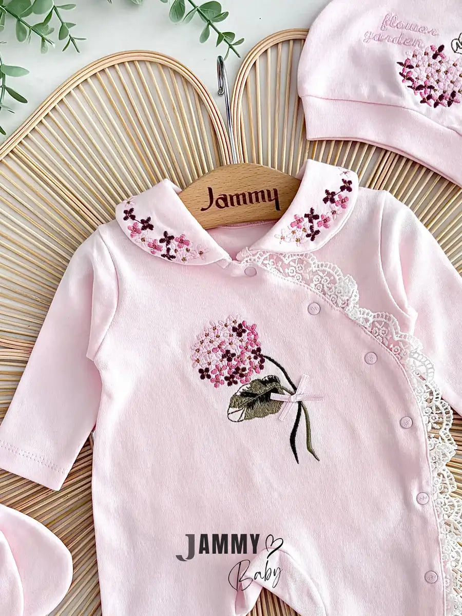 Hydrangea Embroidered Hooded Overall Set – PINK