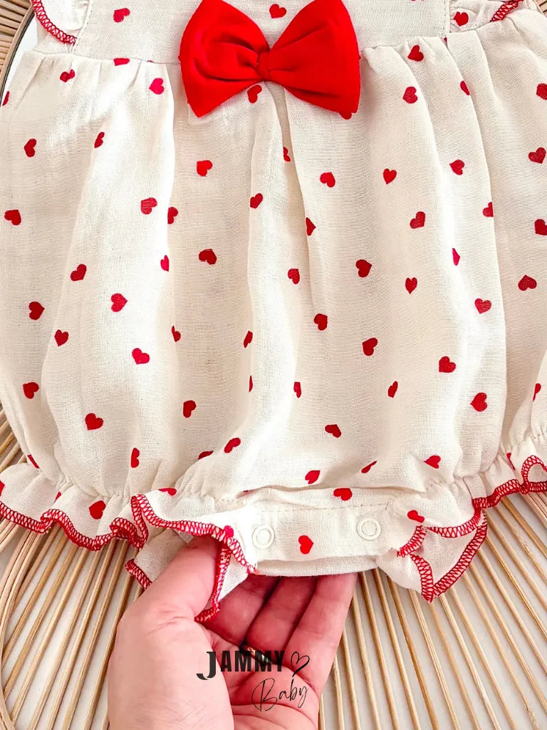 Berry Bucket Heart Romper & Hat Set – Red