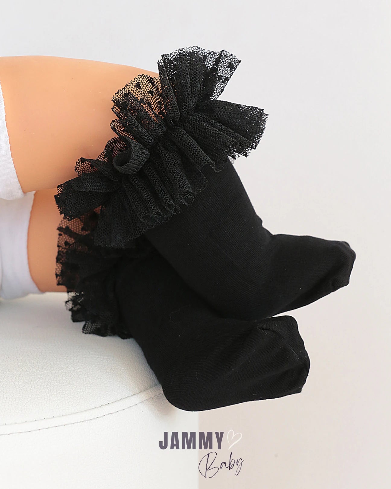 Tulle Knee High Socks-BLACK & White