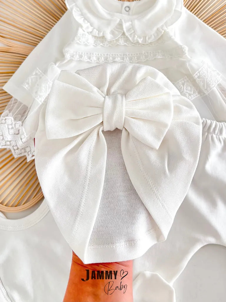 Victoria Tulle Lace Baby Collar Five-Piece Newborn Set - ECRU