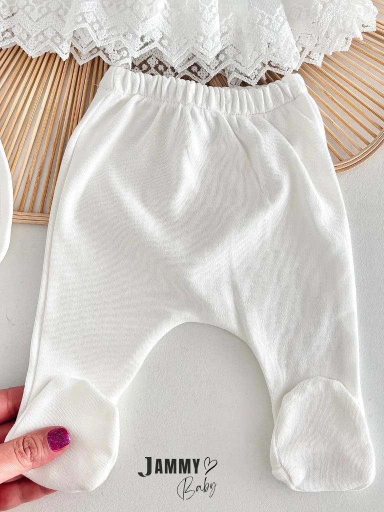 Victoria Tulle Lace Baby Collar Five-Piece Newborn Set - ECRU