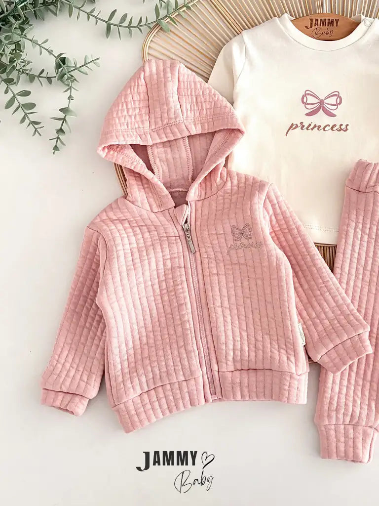Princess Bow Cardigan 3-Piece Set – Soft Dusty Rose