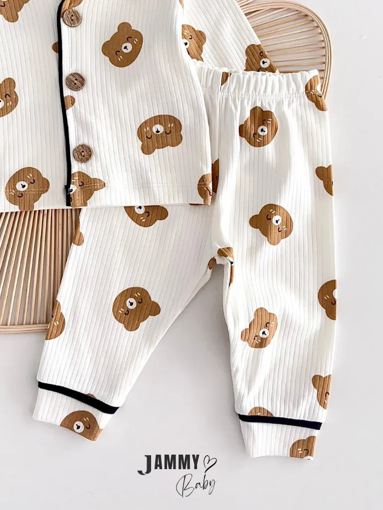 Teddy Bear Themed 2-Piece Pajama Set - Ecru