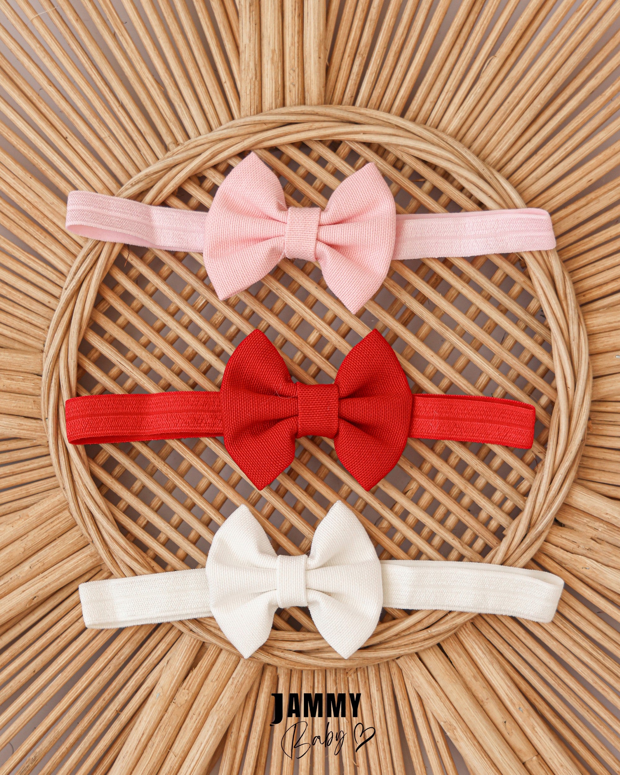 Classic Bow Baby Headband Set – Pink, Red & White