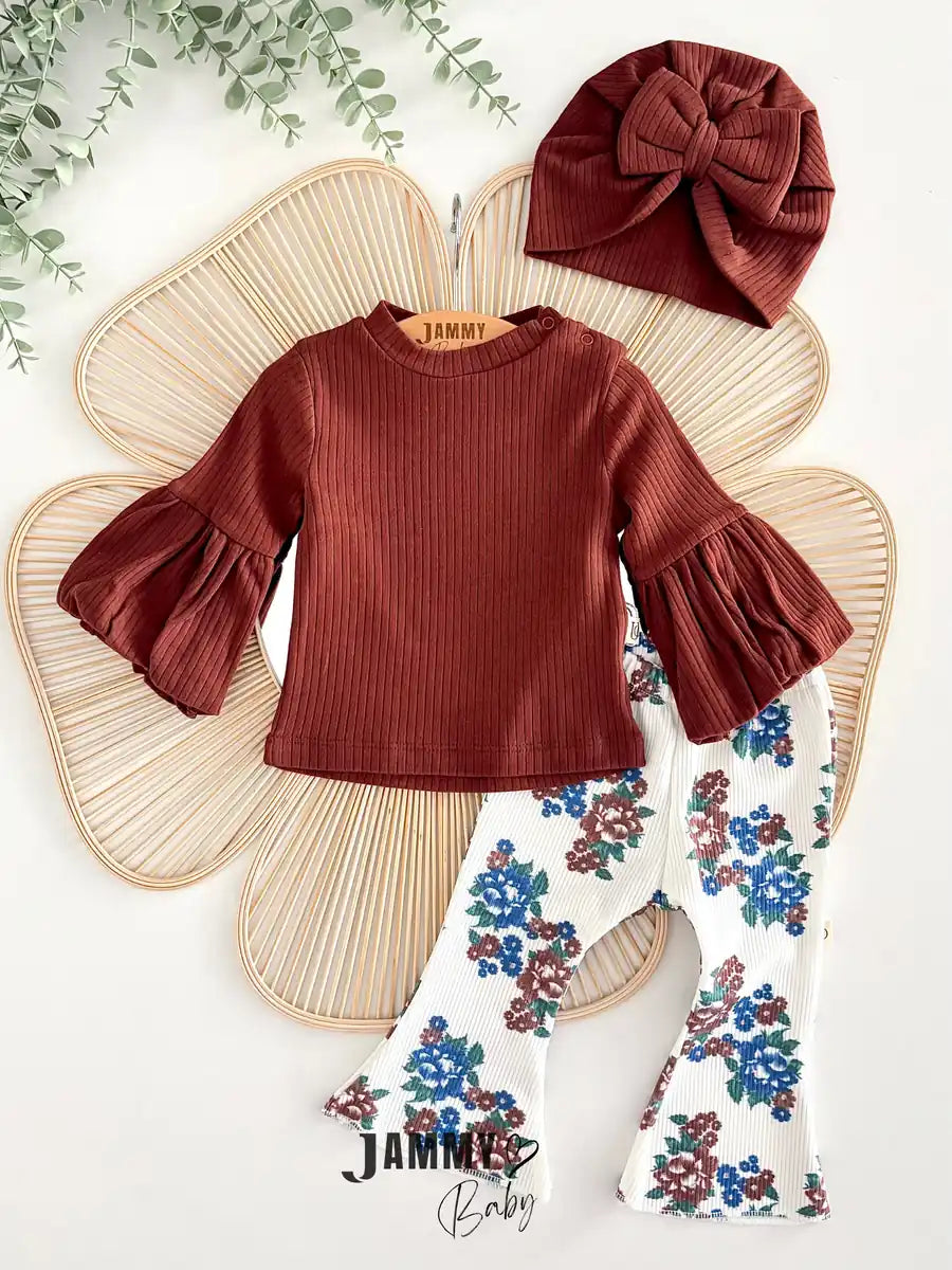 Flor Boned Balloon Sleeve Set - BITTER BROWN