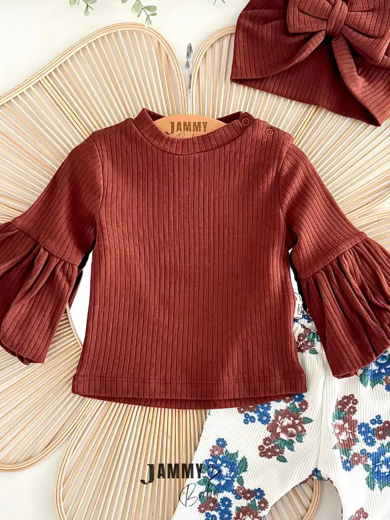 Flor Boned Balloon Sleeve Set - BITTER BROWN