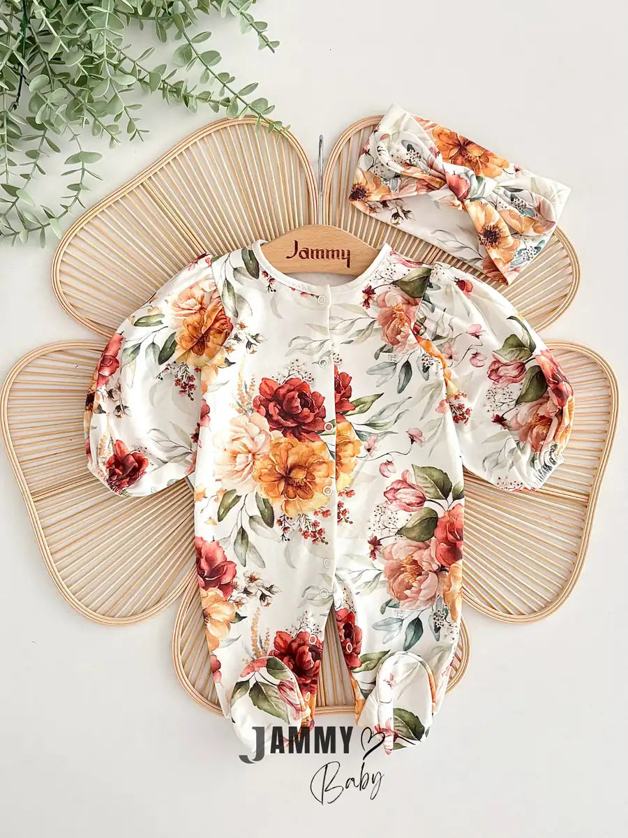 Helena Floral Printed Overall Set with Bow Headband – MUSTARD