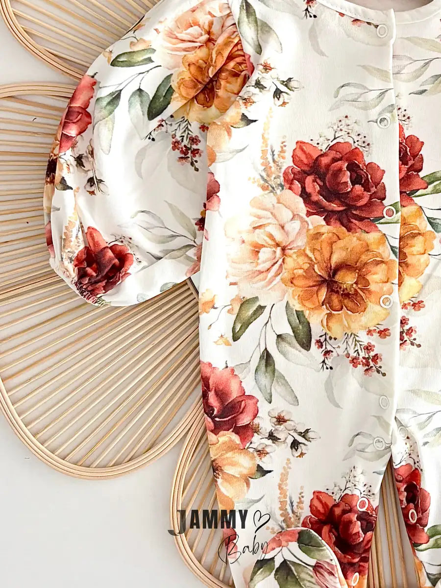 Helena Floral Printed Overall Set with Bow Headband – MUSTARD