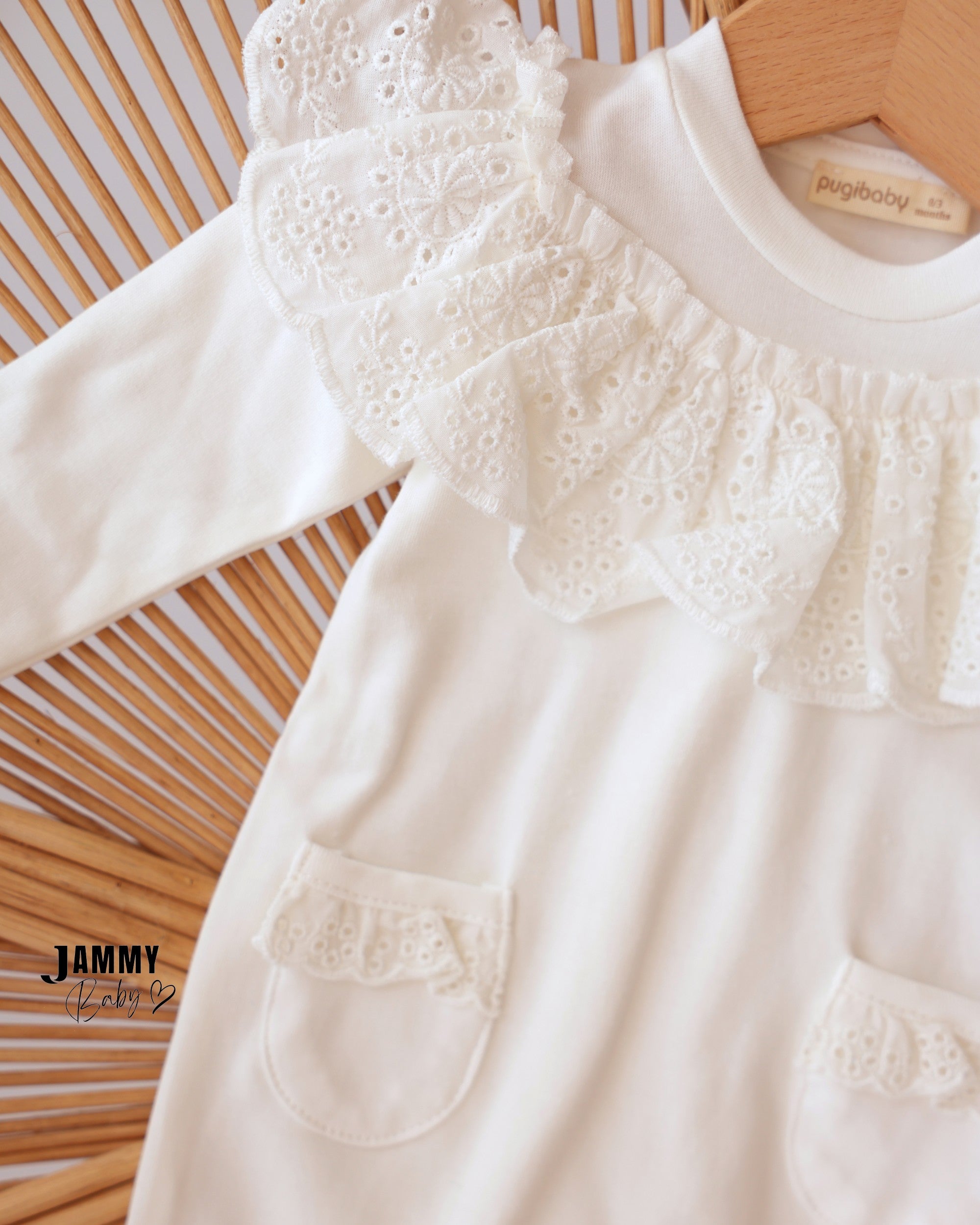 Lace Ruffle Footed Sleepsuit & Bonnet - Ivory