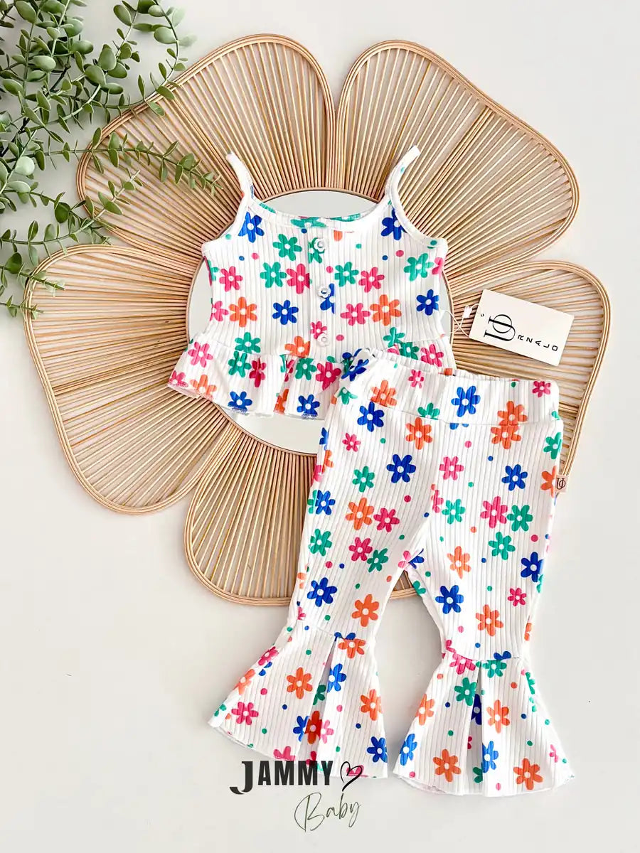 Colorful Daisies Strappy Spanish Set - ECRU
