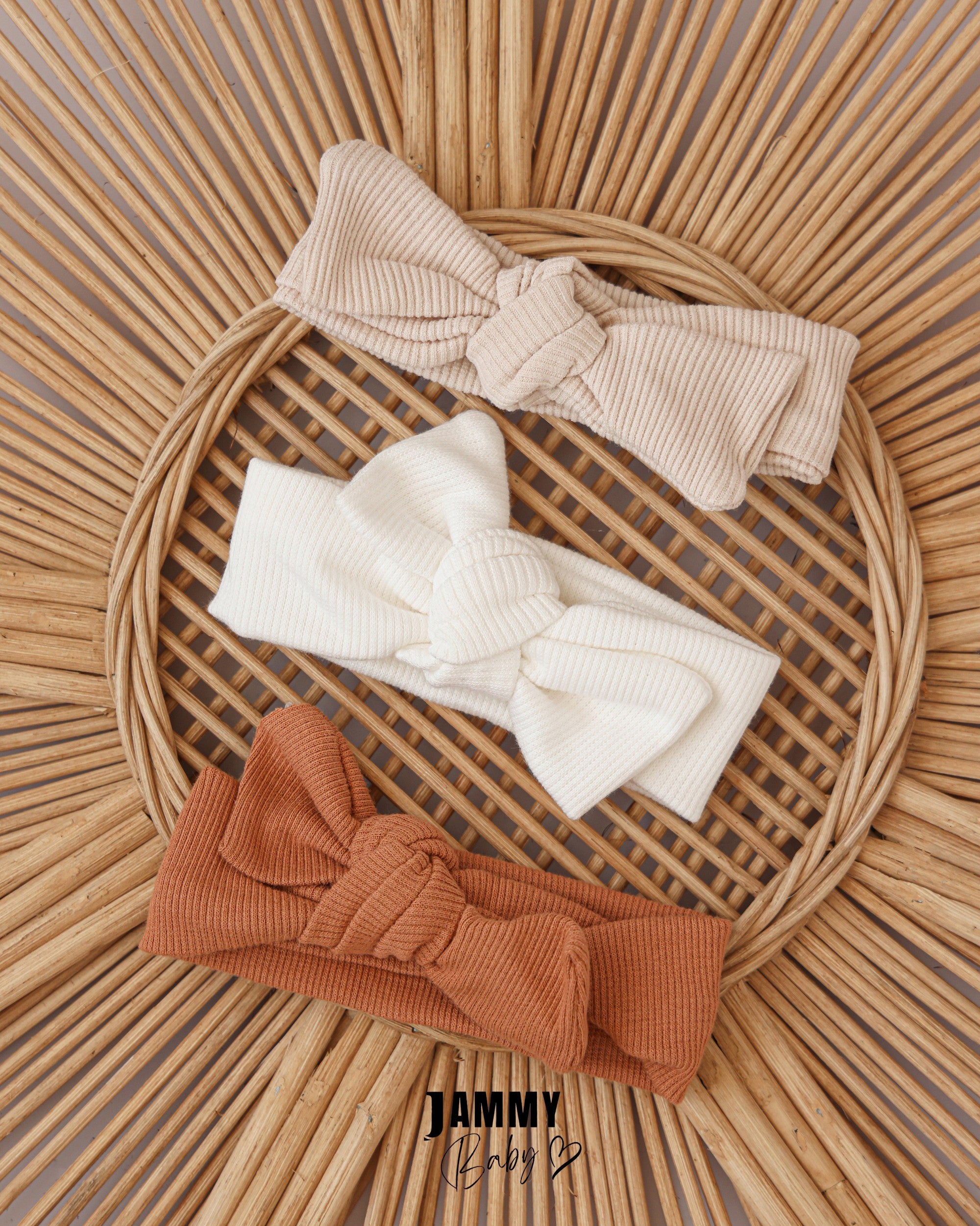 Ribbed Knot Bow Baby Headband Set – Neutral Colors