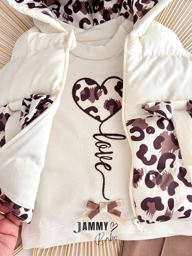 Loves Leopard Puffer Vest & Flared Pants Set – CREAM
