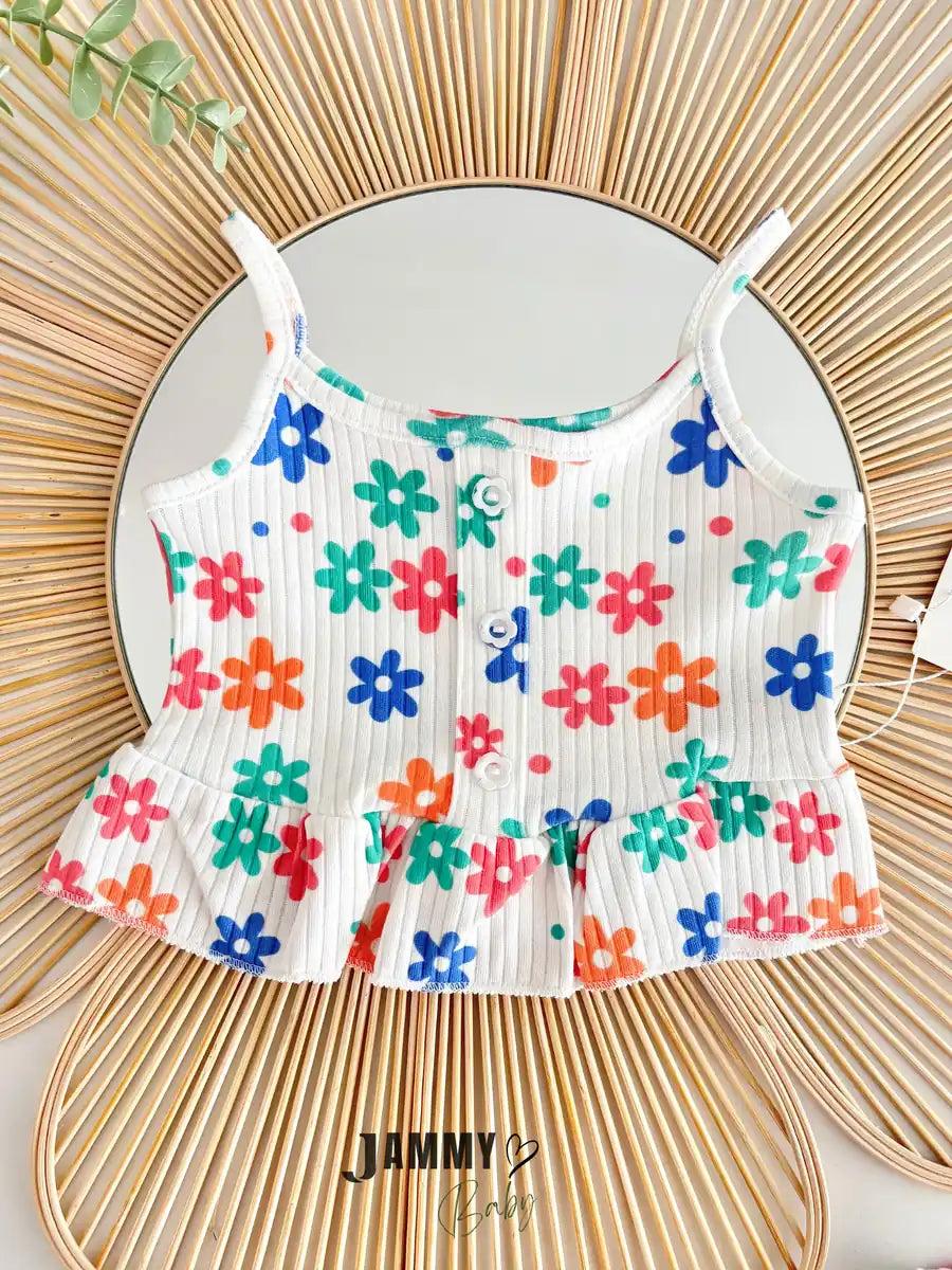 Colorful Daisies Strappy Spanish Set - ECRU
