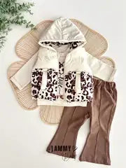 Loves Leopard Puffer Vest & Flared Pants Set – CREAM