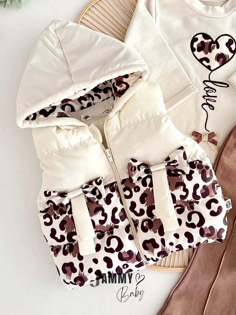 Loves Leopard Puffer Vest & Flared Pants Set – CREAM
