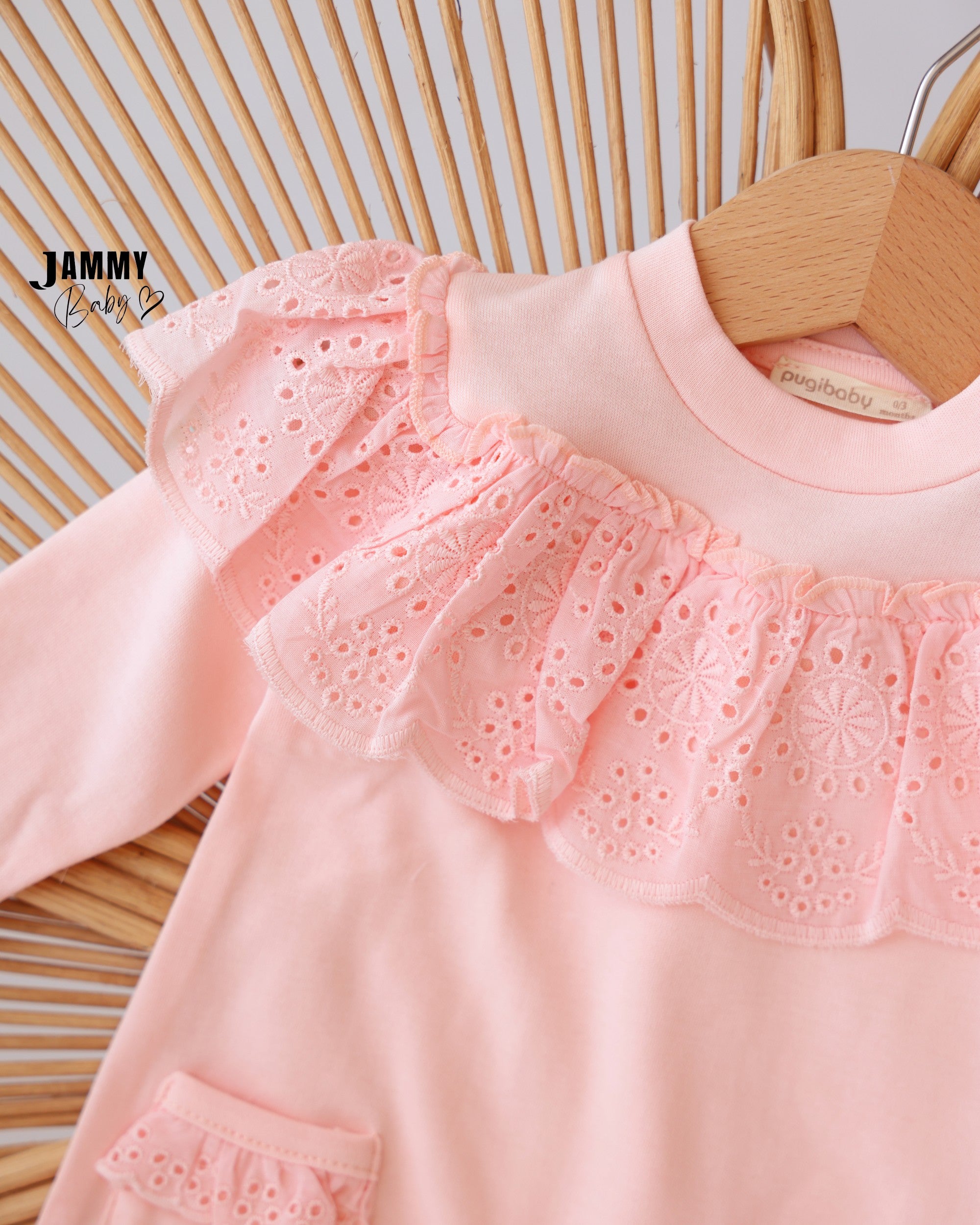 Lace Ruffle Footed Sleepsuit & Bonnet - Baby Pink