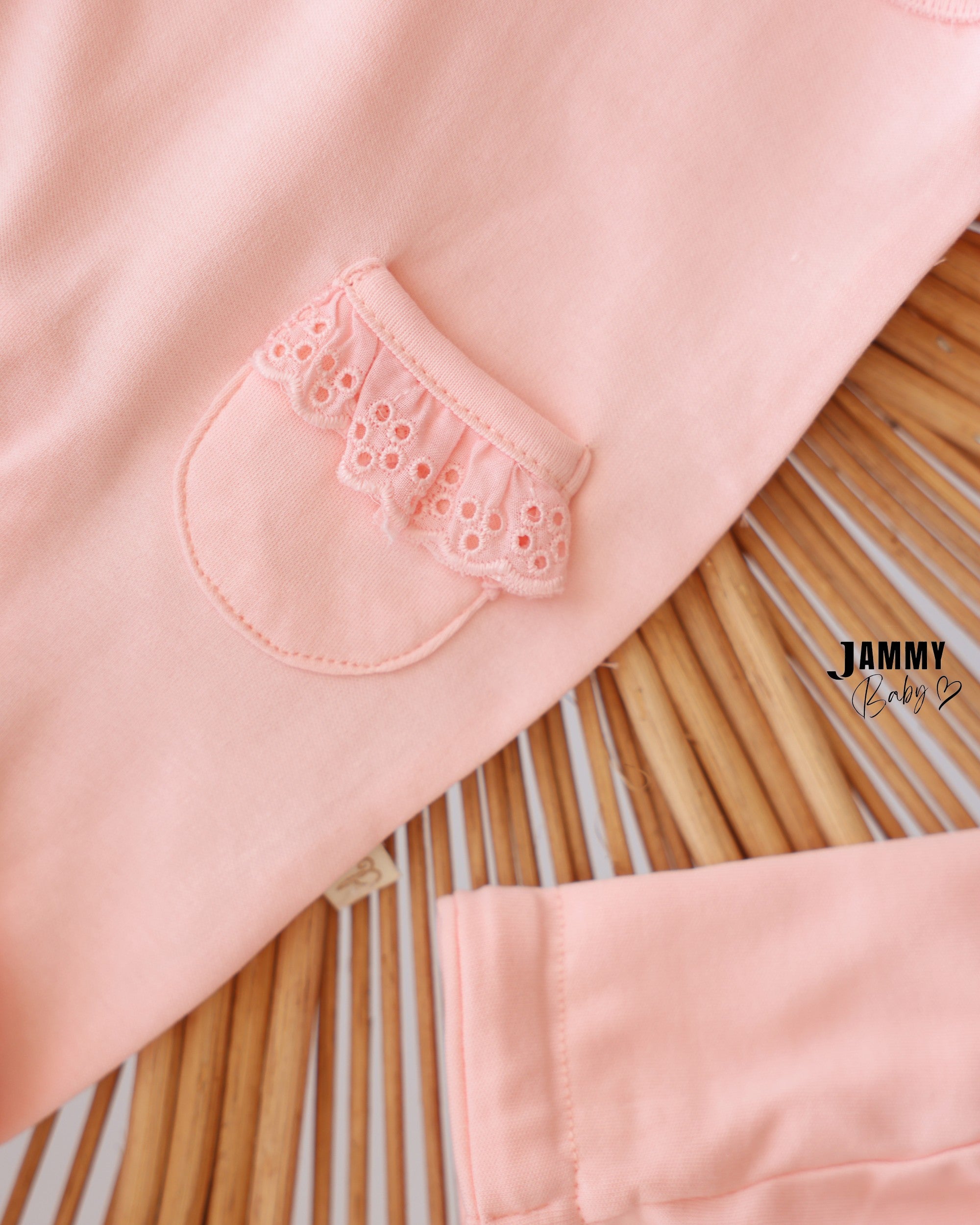 Lace Ruffle Footed Sleepsuit & Bonnet - Baby Pink