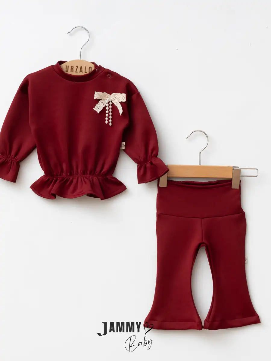 Dora Flara Minimalist Modal Leggings Set - Burgundy