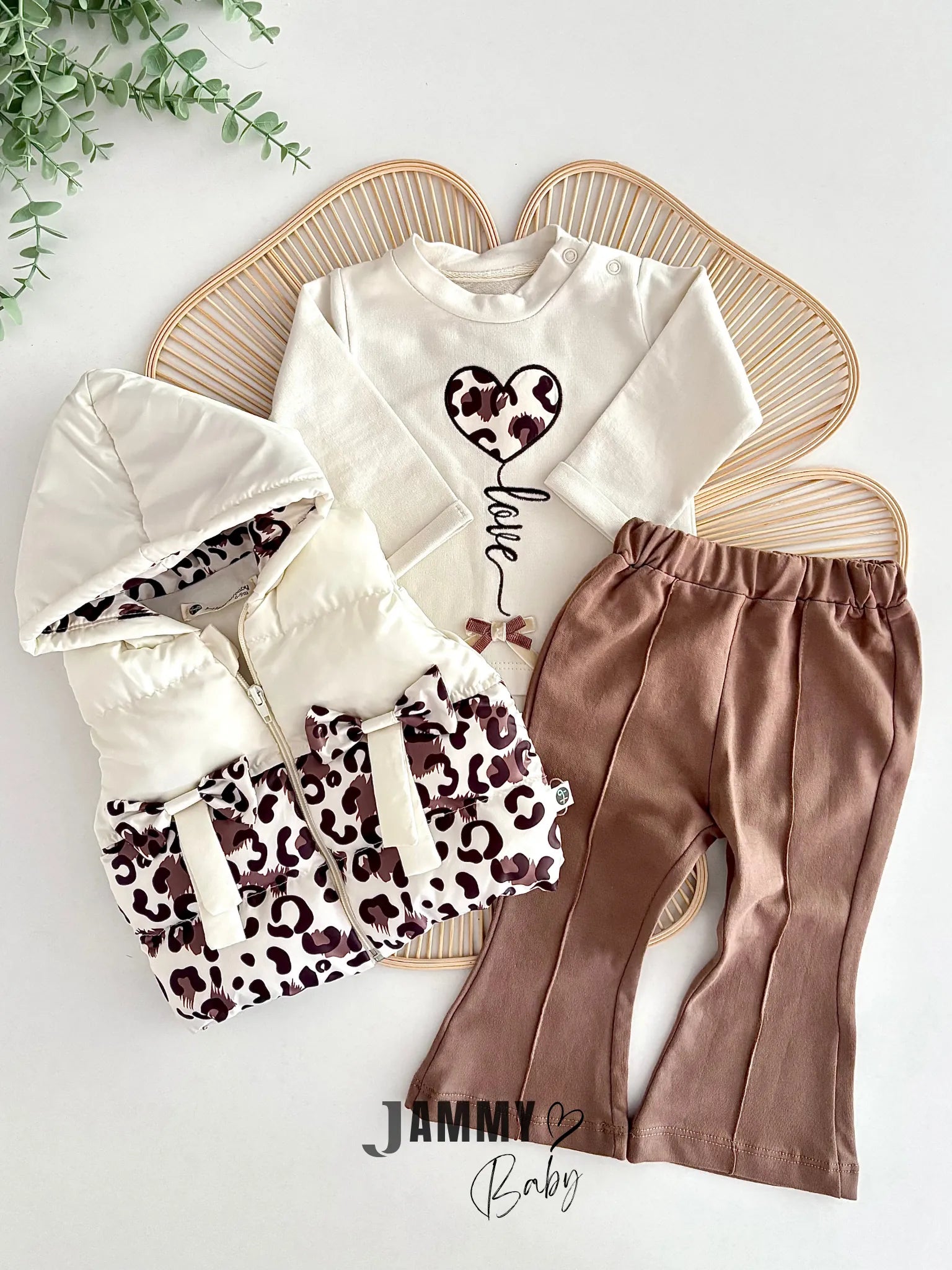 Loves Leopard Puffer Vest & Flared Pants Set – CREAM