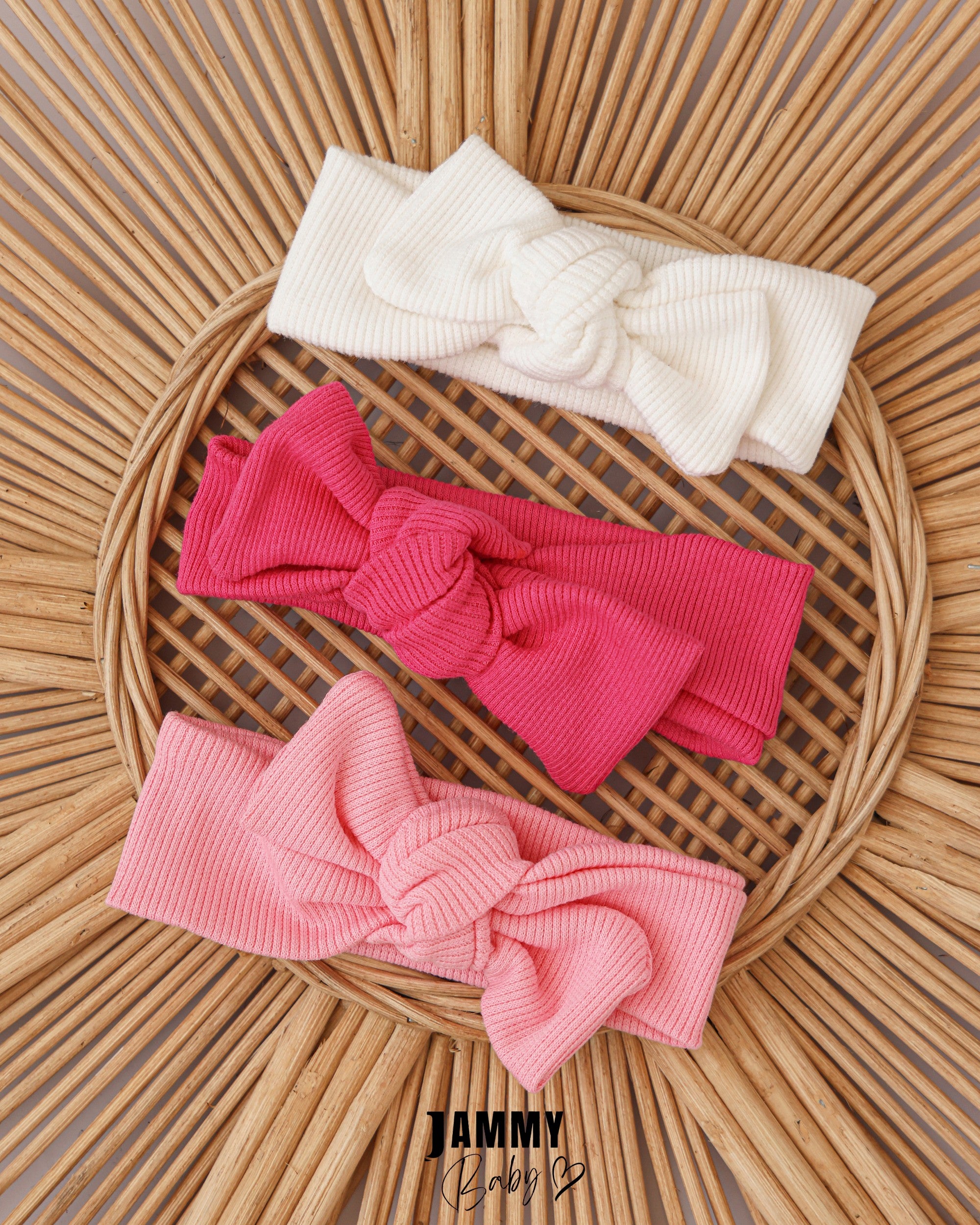 Ribbed Knot Bow Baby Headband Set – Pink Mix