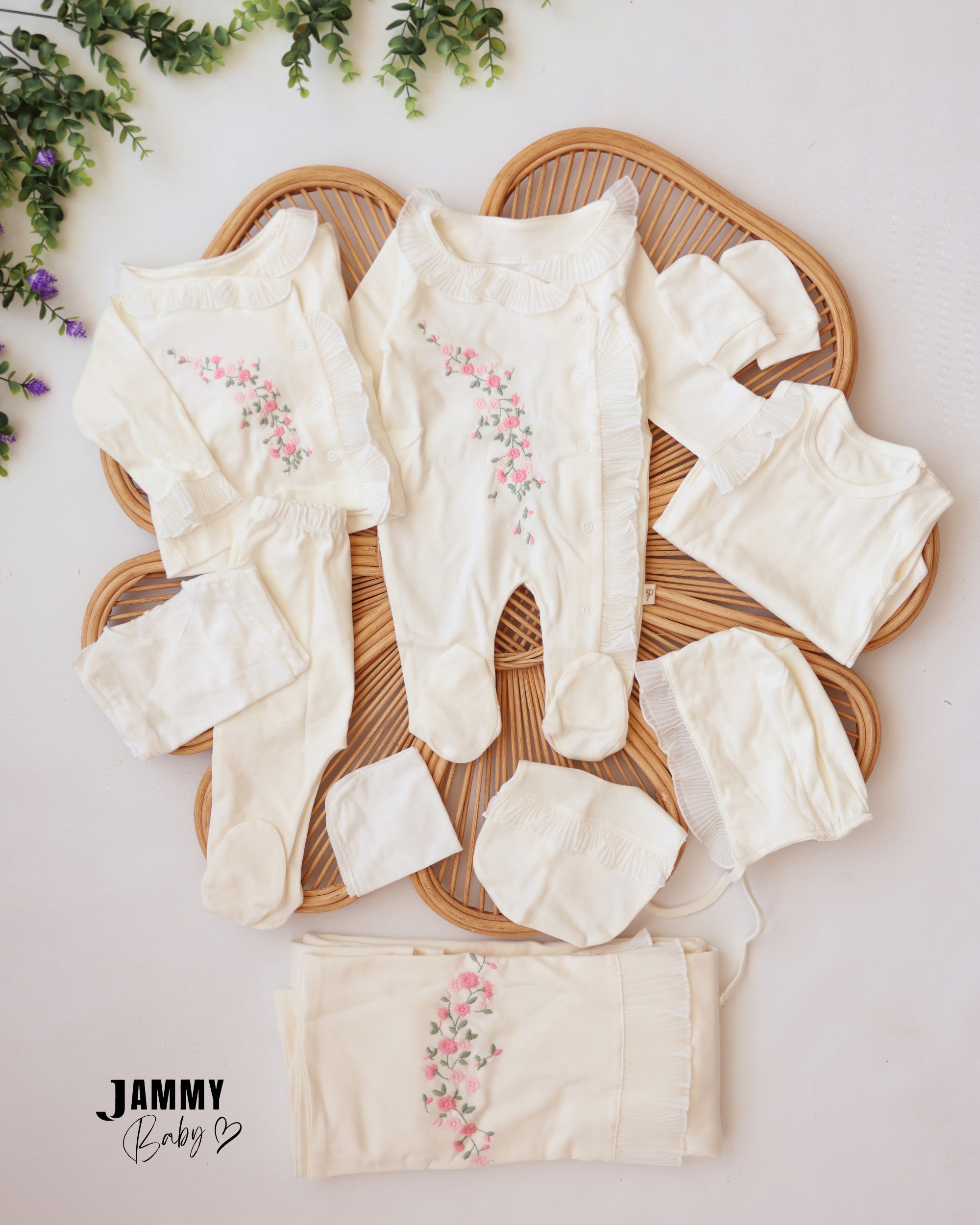 Floral Ruffle Newborn Essentials Set - Ivory
