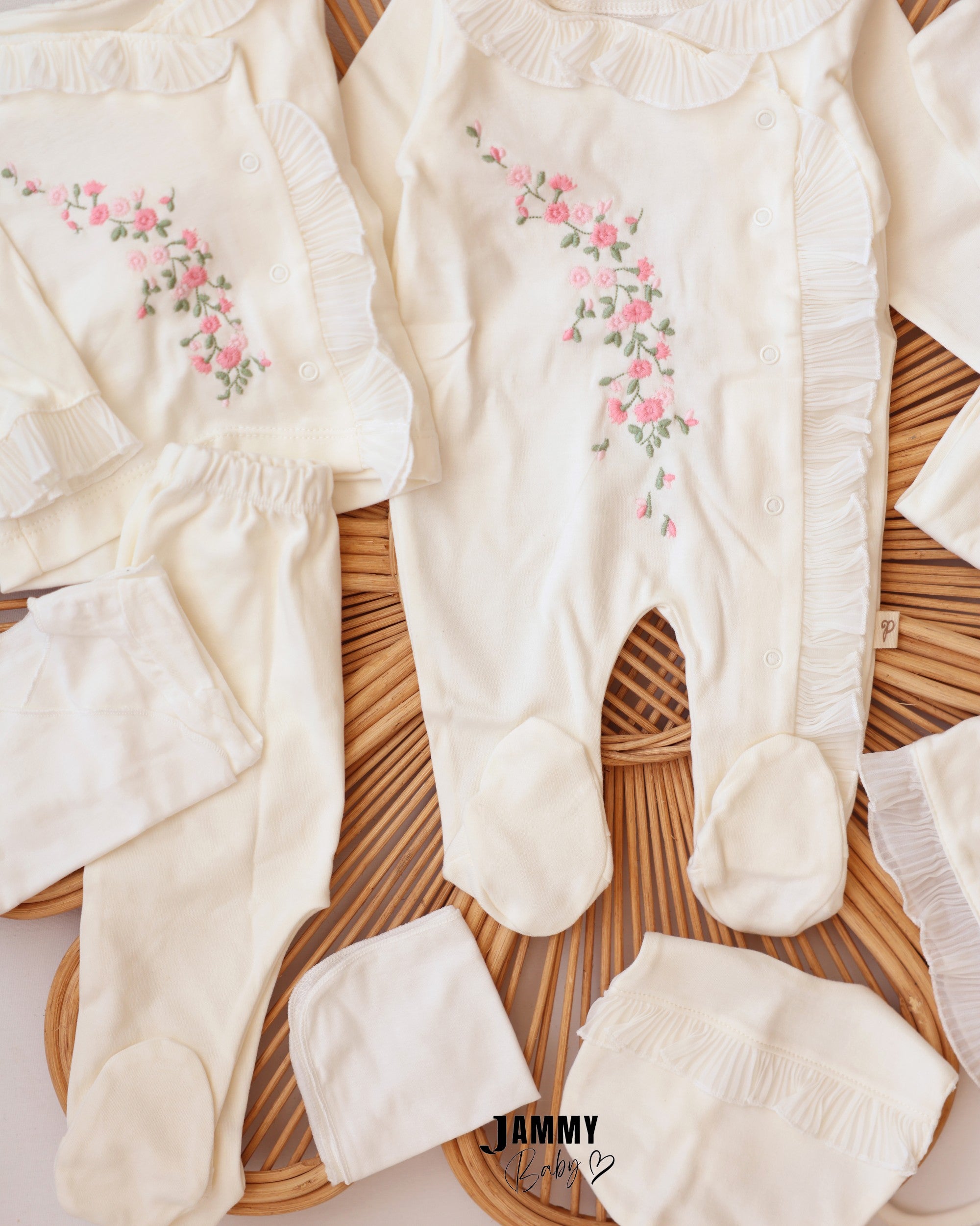 Floral Ruffle Newborn Essentials Set - Ivory