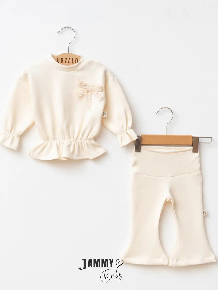 Dora Flara Minimalist Modal Leggings Set - Cream