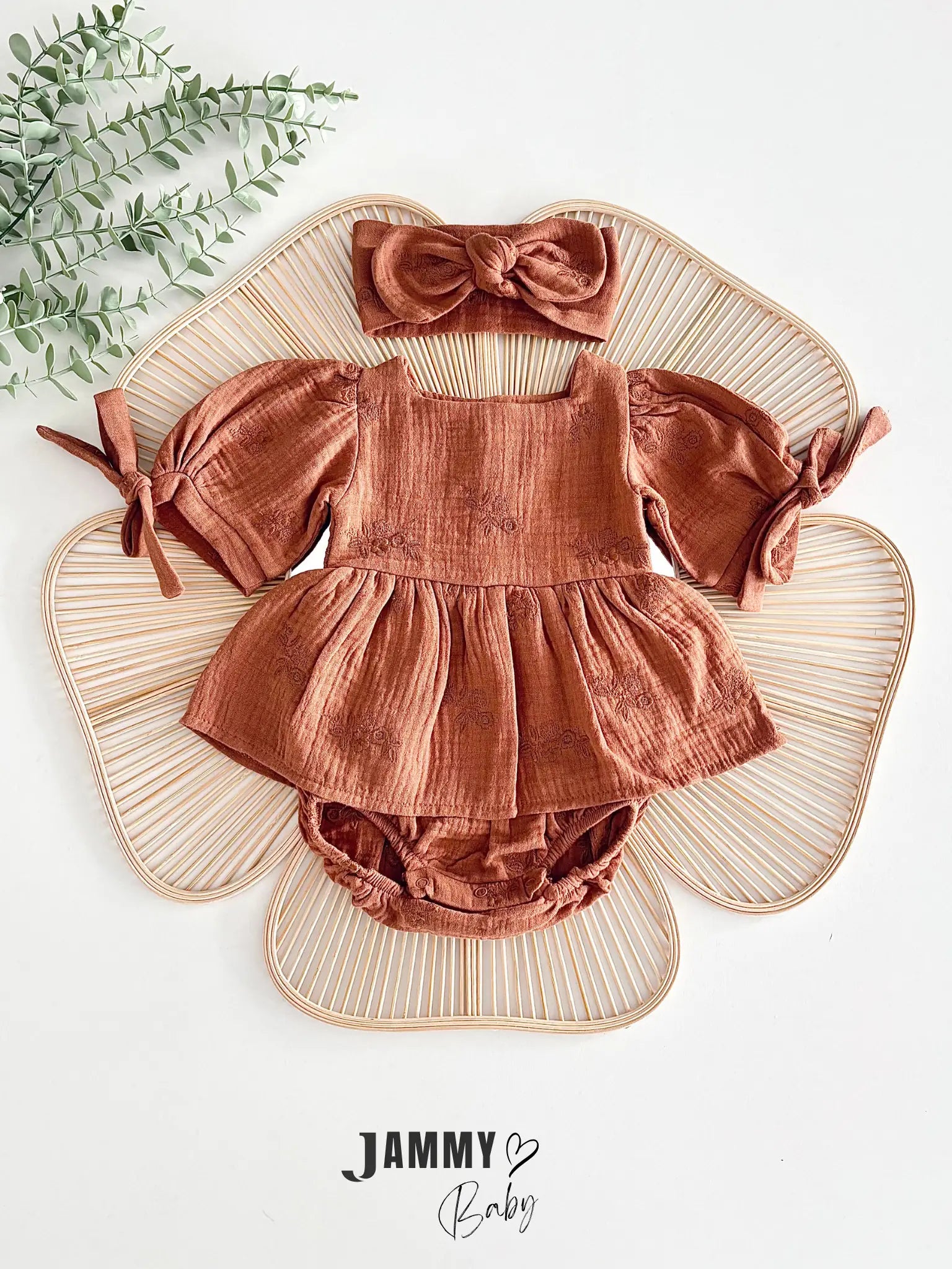Roesis Lace Bodysuit Dress & Bandana Set - BROWN