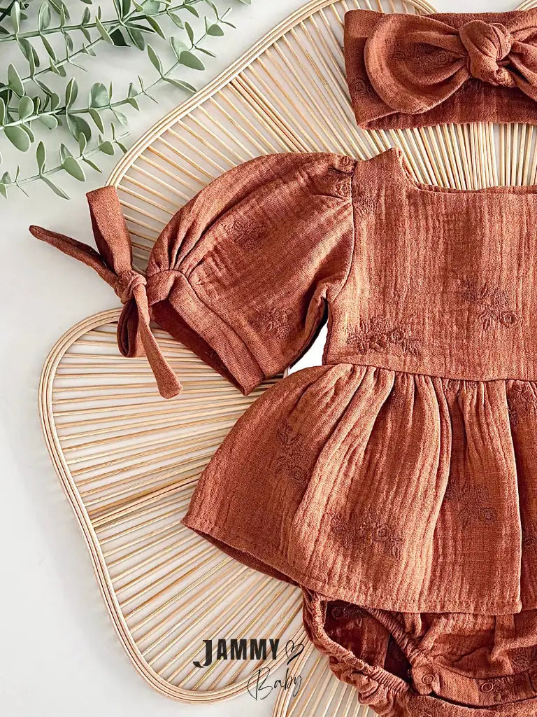 Roesis Lace Bodysuit Dress & Bandana Set - BROWN