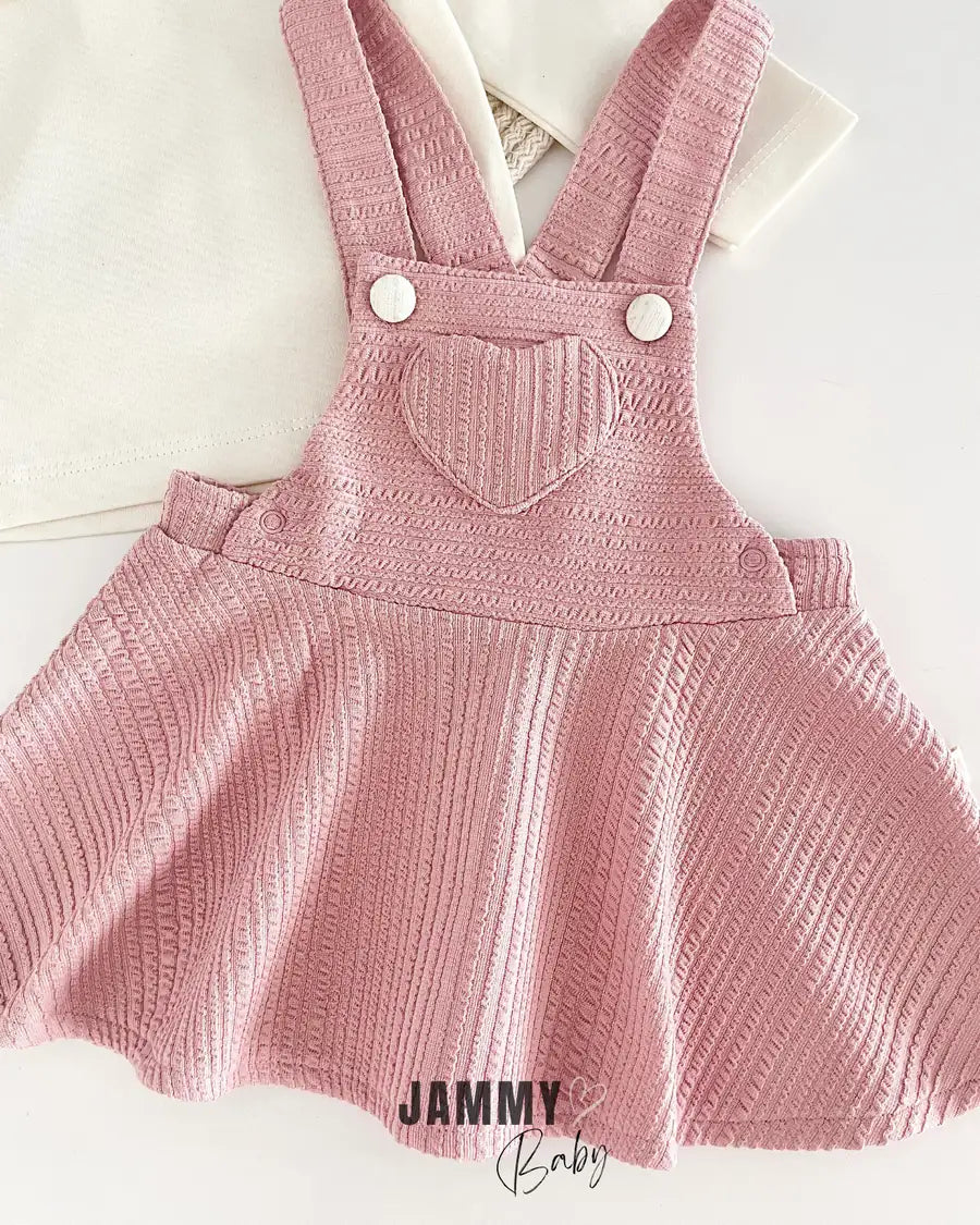 Hearts Overalls / Body Set-Dried Rose