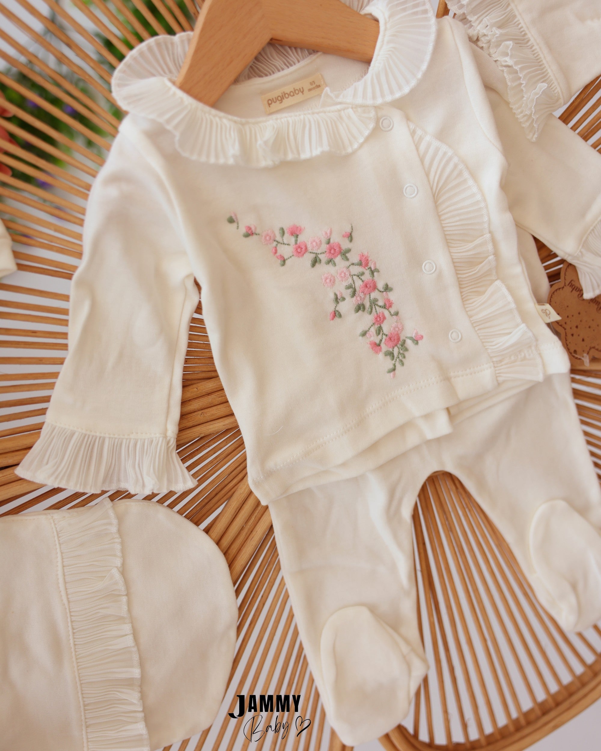 Floral Ruffle 5-Piece Baby Girl Set - Ivory