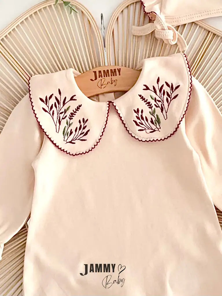 Penny Crochet Collar Romper & Hat Set - Cream