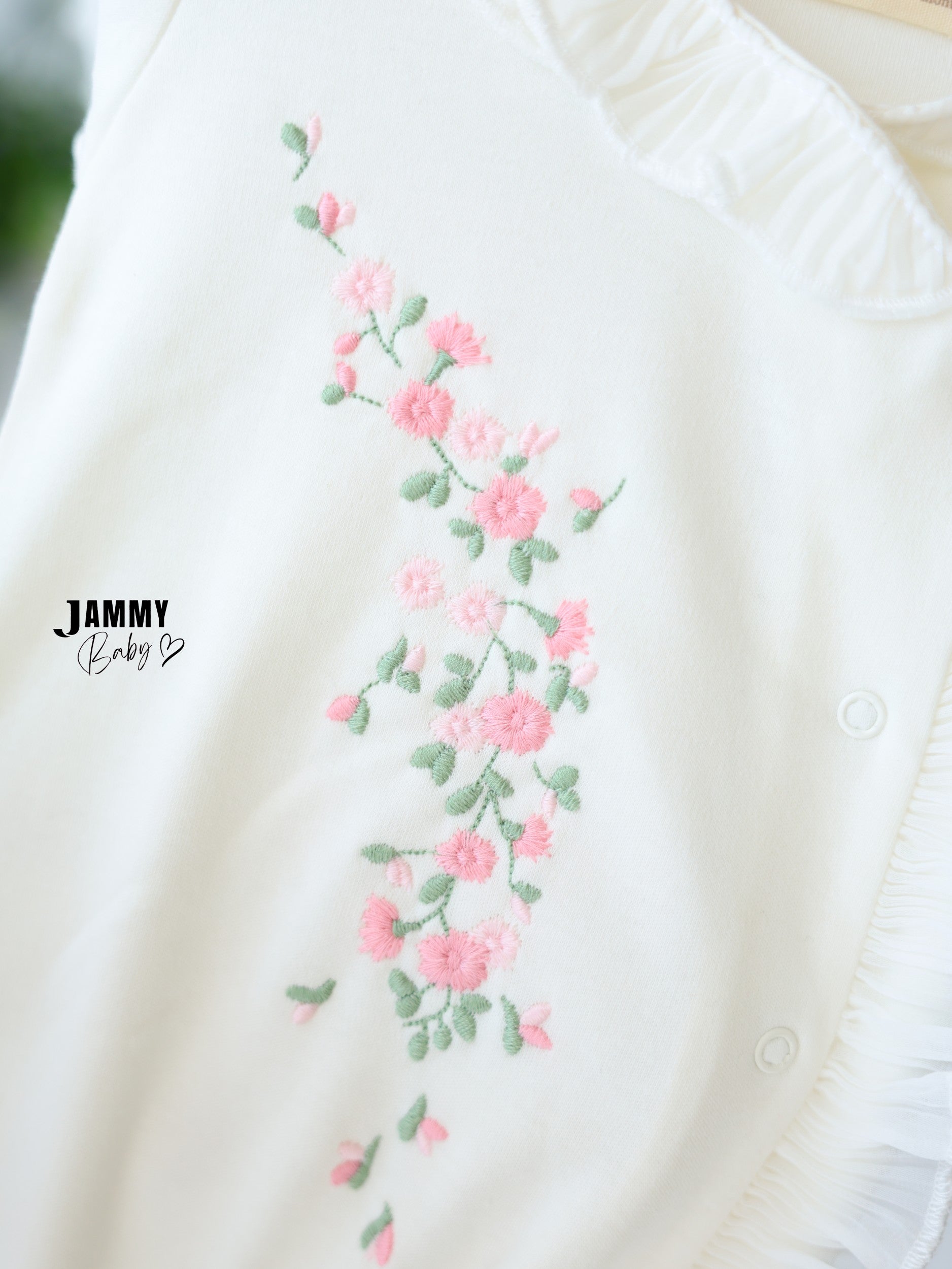 Floral Ruffle Footed Sleepsuit & Bonnet - Ivory
