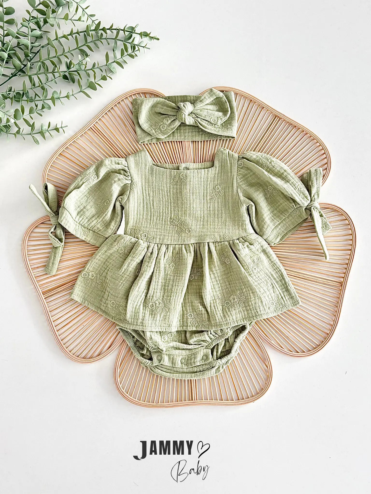 Roesis Lace Bodysuit Dress & Bandana Set - GREEN