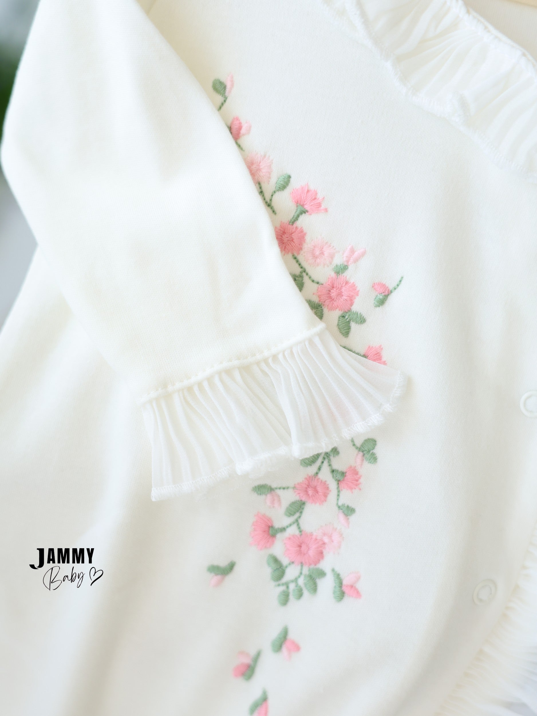 Floral Ruffle Footed Sleepsuit & Bonnet - Ivory