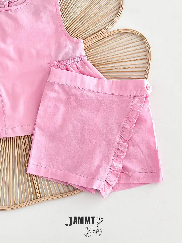 Natalie Waist Detail Blouse & Skirt Set – Pink