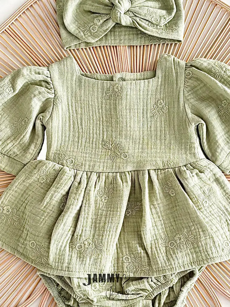 Roesis Lace Bodysuit Dress & Bandana Set - GREEN