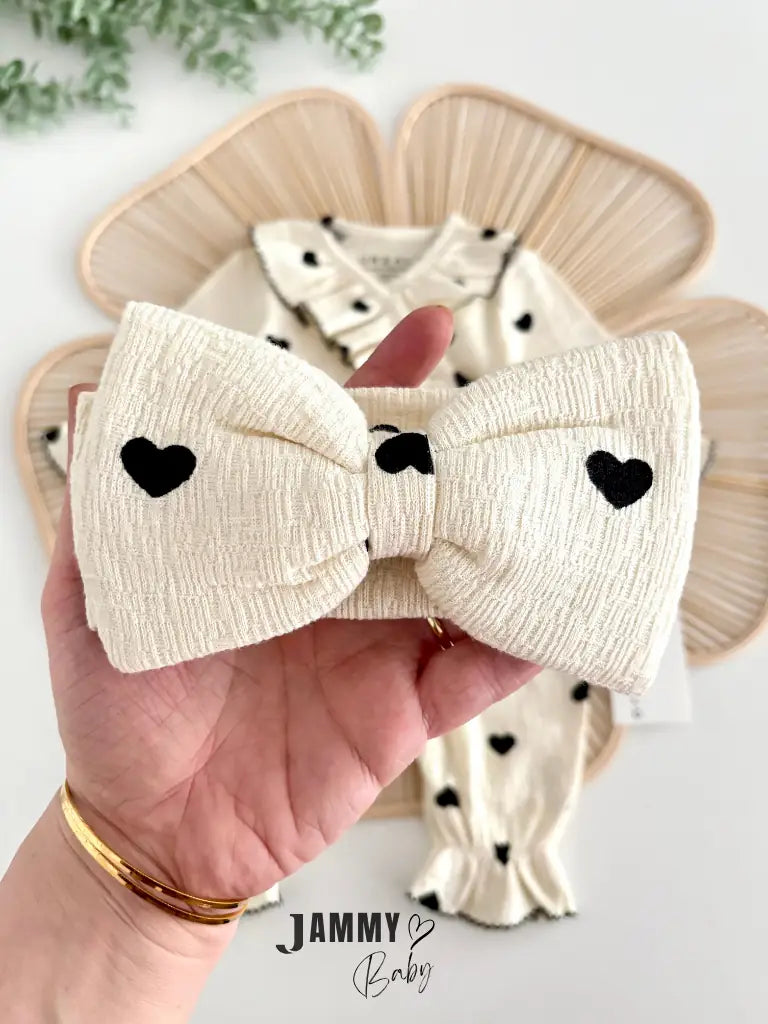 Amore Heart Pattern Crochet Premium Romper & Bandana Set -Black