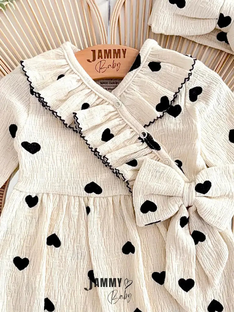 Amore Heart Pattern Crochet Premium Romper & Bandana Set -Black