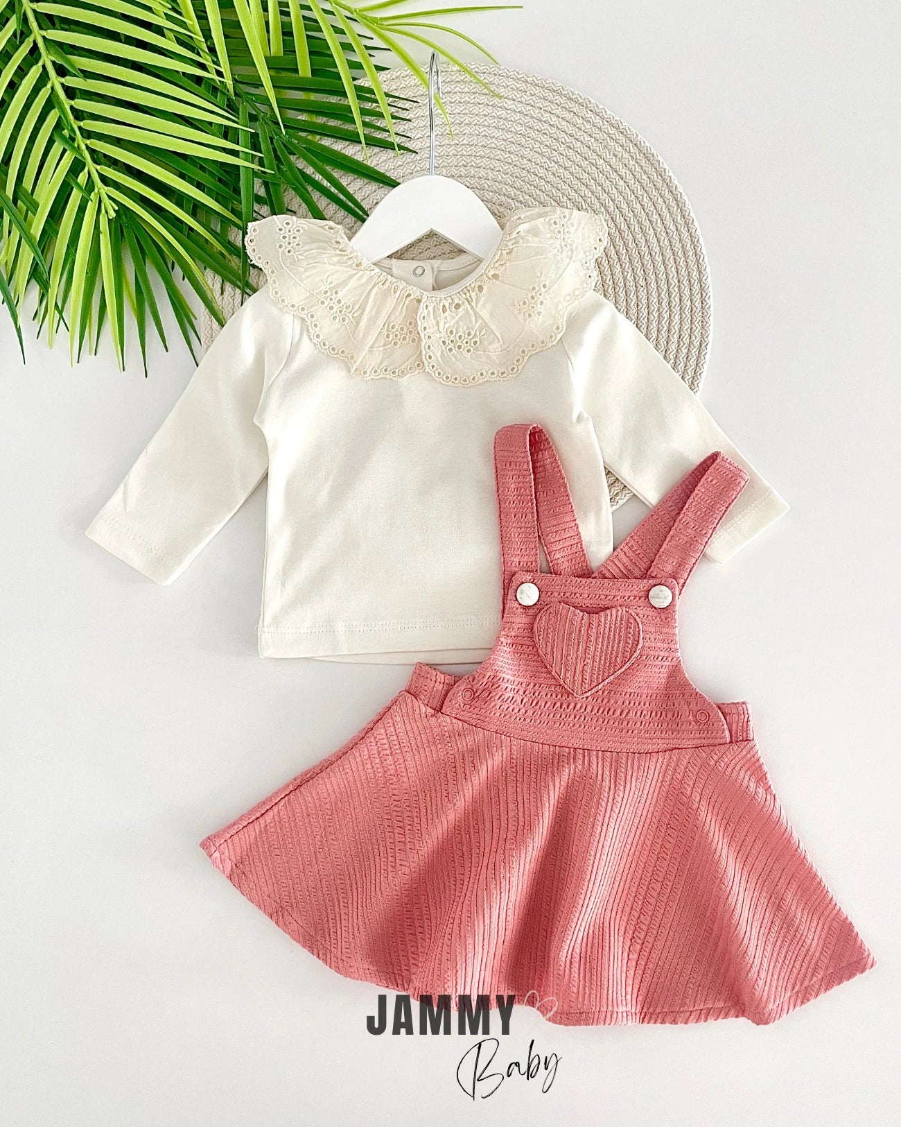 Hearts Overalls / Body Set- Pink