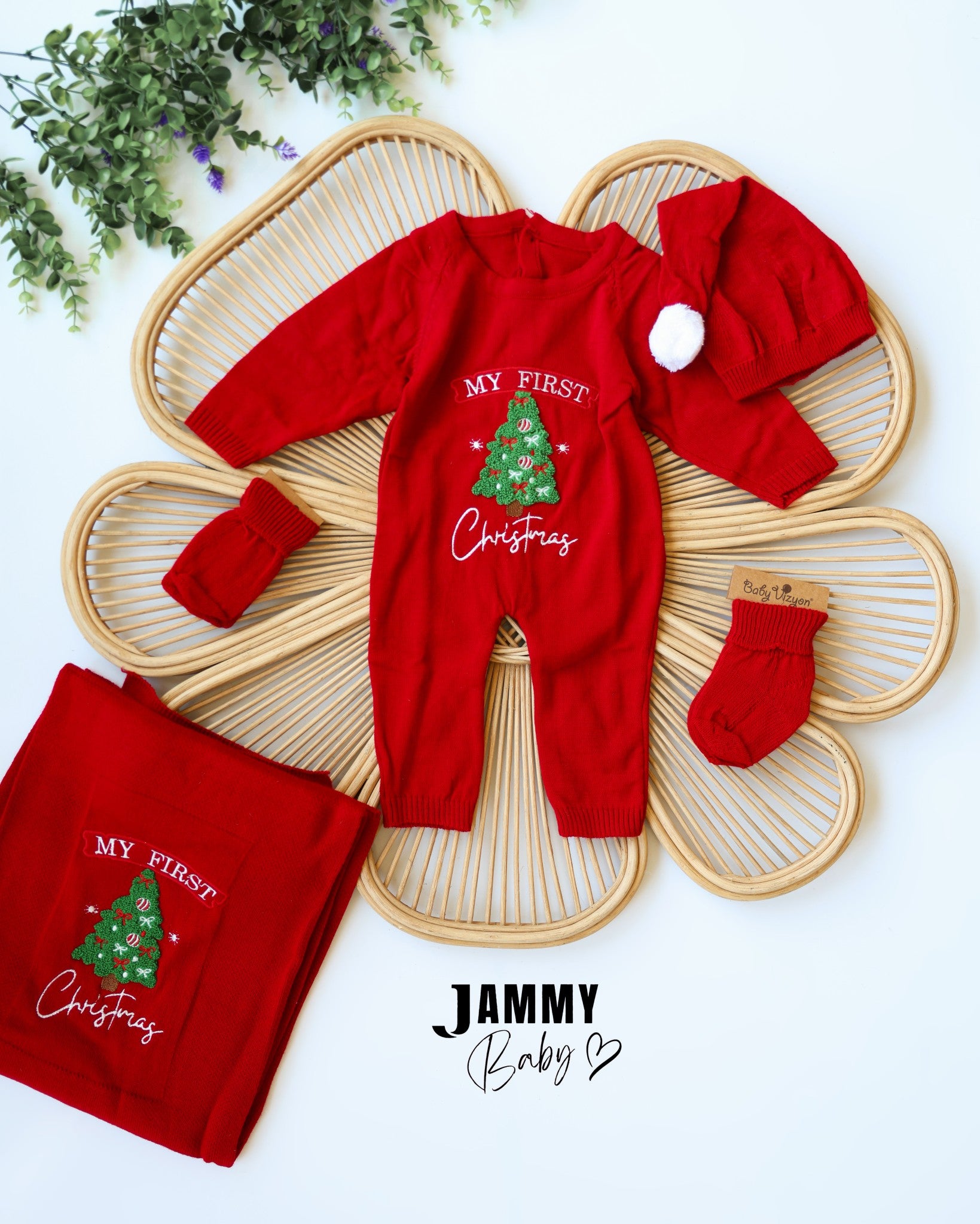 My First Christmas Knit Baby Set – Red