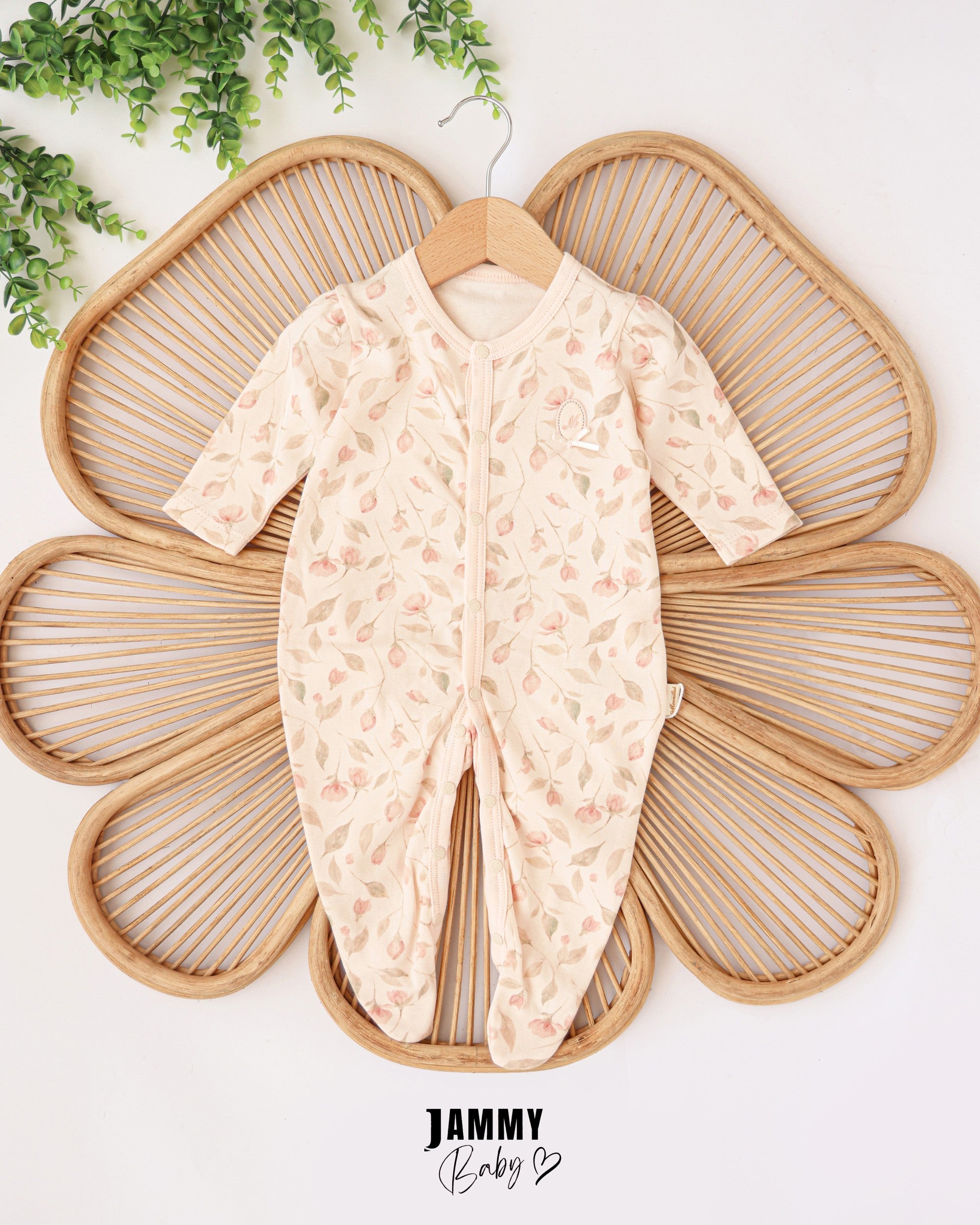 Rose Garden Footed Baby Romper – Cream