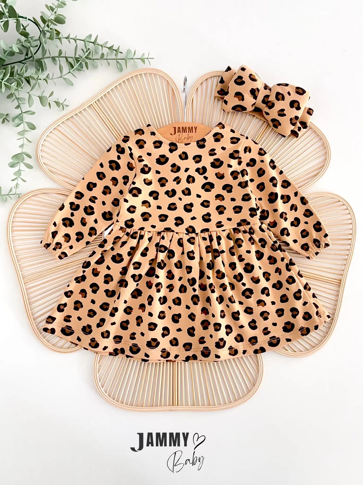 Valeria Leopard Print Dress Set with Bandana - Brown