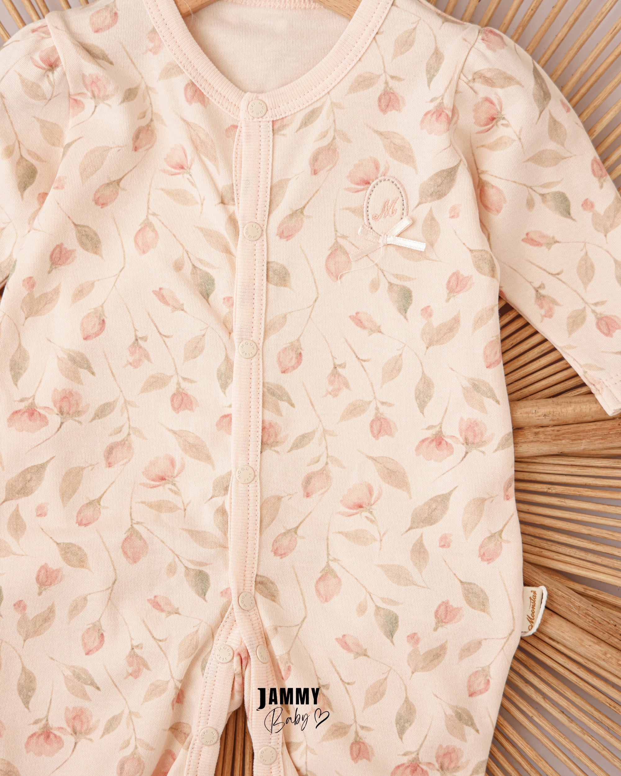 Rose Garden Footed Baby Romper – Cream