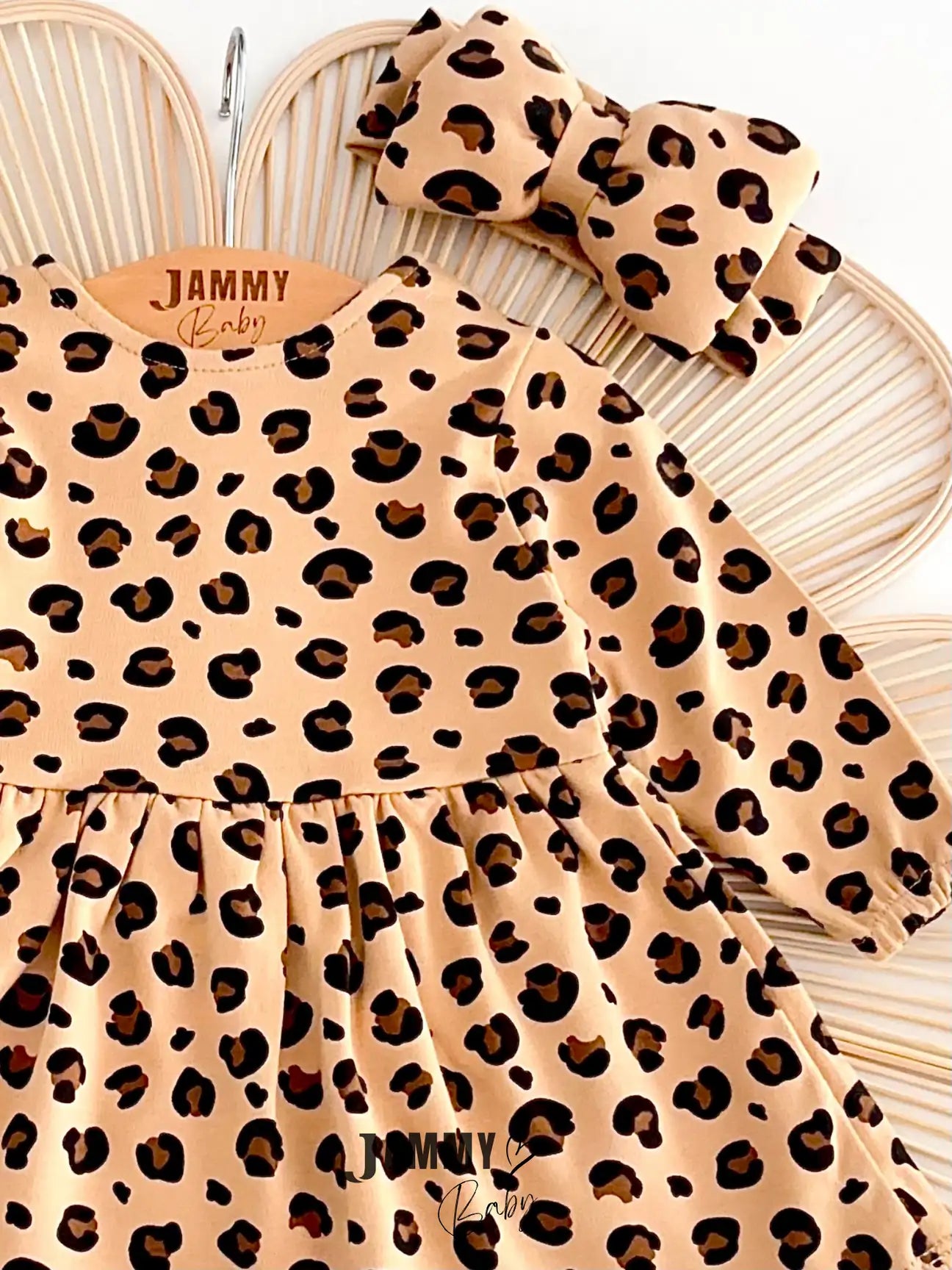 Valeria Leopard Print Dress Set with Bandana - Brown