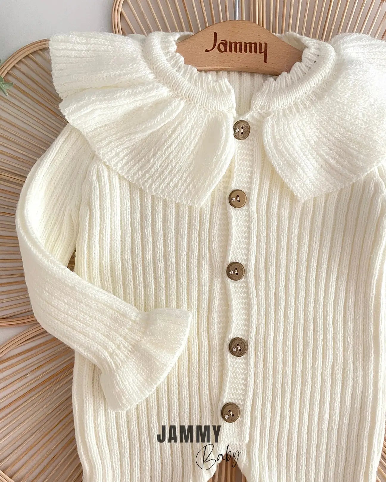 Maya Frilled Hat and Knit Overalls Set-CREAM