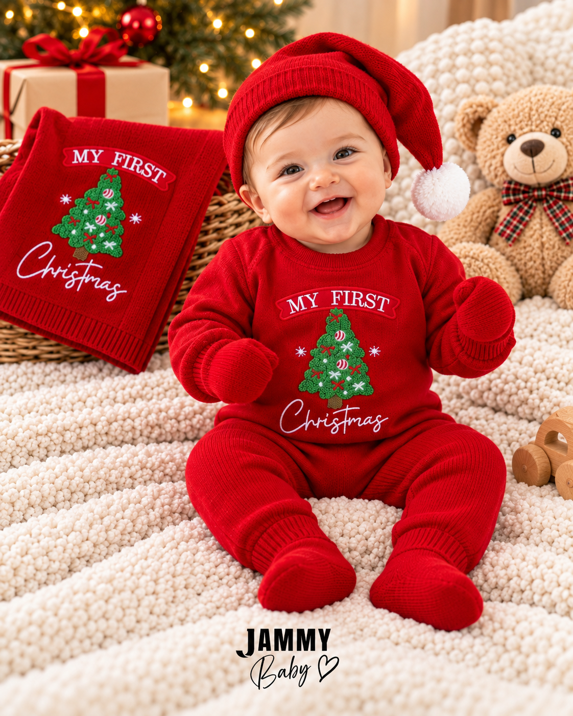 My First Christmas Knit Baby Set – Red