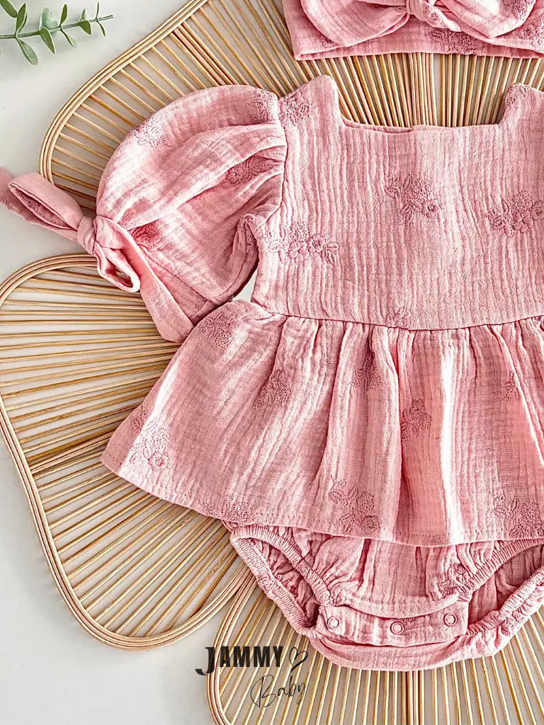 Roesis Lace Bodysuit Dress & Bandana Set - PINK
